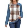 image:imageWIHOLL Long Sleeve Shirts for Women Crewneck Tops Fall Clothes Outfits 2026  Dressy Casual Crewneck Striped Teacher T Shirts Winter Trendy Cute Sweatshirt for Vacation Travel Date Office Work 2026Plaid Khaki Imitation Denim