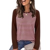 image:imageWIHOLL Long Sleeve Shirts for Women Crewneck Tops Fall Clothes Outfits 2026  Dressy Casual Crewneck Striped Teacher T Shirts Winter Trendy Cute Sweatshirt for Vacation Travel Date Office Work 2026BrownPink