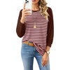image:imageWIHOLL Long Sleeve Shirts for Women Crewneck Tops Fall Clothes Outfits 2026  Dressy Casual Crewneck Striped Teacher T Shirts Winter Trendy Cute Sweatshirt for Vacation Travel Date Office Work 2026BrownPink