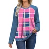 image:imageWIHOLL Long Sleeve Shirts for Women Crewneck Tops Fall Clothes Outfits 2026  Dressy Casual Crewneck Striped Teacher T Shirts Winter Trendy Cute Sweatshirt for Vacation Travel Date Office Work 2026Plaid Pink Imitation Denim