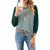 image:imageWIHOLL Long Sleeve Shirts for Women Crewneck Tops Fall Clothes Outfits 2026  Dressy Casual Crewneck Striped Teacher T Shirts Winter Trendy Cute Sweatshirt for Vacation Travel Date Office Work 2026GreenWhite