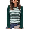image:imageWIHOLL Long Sleeve Shirts for Women Crewneck Tops Fall Clothes Outfits 2026  Dressy Casual Crewneck Striped Teacher T Shirts Winter Trendy Cute Sweatshirt for Vacation Travel Date Office Work 2026GreenWhite