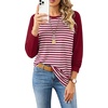 image:imageWIHOLL Long Sleeve Shirts for Women Crewneck Tops Fall Clothes Outfits 2026  Dressy Casual Crewneck Striped Teacher T Shirts Winter Trendy Cute Sweatshirt for Vacation Travel Date Office Work 2026WineredWhite