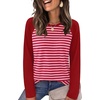 image:imageWIHOLL Long Sleeve Shirts for Women Crewneck Tops Fall Clothes Outfits 2026  Dressy Casual Crewneck Striped Teacher T Shirts Winter Trendy Cute Sweatshirt for Vacation Travel Date Office Work 2026RedPink