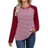image:imageWIHOLL Long Sleeve Shirts for Women Crewneck Tops Fall Clothes Outfits 2026  Dressy Casual Crewneck Striped Teacher T Shirts Winter Trendy Cute Sweatshirt for Vacation Travel Date Office Work 2026WineredWhite