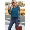 image:imageWIHOLL Long Sleeve Shirts for Women Fall Fashion Tops Trendy Color Block  Winter Clothing 2026 Lightweight Soft Loose Fit Business CasualFloral Teal