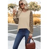 image:imageWIHOLL Long Sleeve Shirts for Women Fall Fashion Tops Trendy Color Block  Winter Clothing 2026 Lightweight Soft Loose Fit Business CasualLeopard Khaki