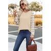 image:imageWIHOLL Long Sleeve Shirts for Women Fall Fashion Tops Trendy Color Block  Winter Clothing 2026 Lightweight Soft Loose Fit Business CasualPlaid Beige