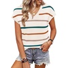 image:imageWIHOLL Short Sleeve Sweater for Women V Neck Trendy Summer Tops 2026 Spring Fashion Clothing Business Casual OutfitsZ  Green Apricot Stripes