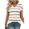 image:imageWIHOLL Short Sleeve Sweater for Women V Neck Trendy Summer Tops 2026 Spring Fashion Clothing Business Casual OutfitsZ  Green Apricot Stripes