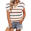 image:imageWIHOLL Short Sleeve Sweater for Women V Neck Trendy Summer Tops 2026 Spring Fashion Clothing Business Casual OutfitsZ  Stripes Apricot Wine