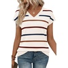 image:imageWIHOLL Short Sleeve Sweater for Women V Neck Trendy Summer Tops 2026 Spring Fashion Clothing Business Casual OutfitsZ  Stripes Apricot Wine