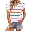 image:imageWIHOLL Short Sleeve Sweater for Women V Neck Trendy Summer Tops 2026 Spring Fashion Clothing Business Casual OutfitsZ  White Rainbow