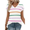 image:imageWIHOLL Short Sleeve Sweater for Women V Neck Trendy Summer Tops 2026 Spring Fashion Clothing Business Casual OutfitsZ  White Rainbow