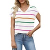 image:imageWIHOLL Short Sleeve Sweater for Women V Neck Trendy Summer Tops 2026 Spring Fashion Clothing Business Casual OutfitsZ  White Rainbow