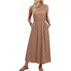 image:imageWIHOLL Summer Dresses for Women 2026 Maxi Dresses Long Flowy A Line Sleeveless Sundresses with PocketsBrown Gingham