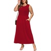 image:imageWIHOLL Summer Dresses for Women 2026 Maxi Dresses Long Flowy A Line Sleeveless Sundresses with PocketsRed