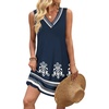 image:imageWIHOLL Summer Dresses for Women Beach Vacation Clothes Sundress Dress Hawaiian Boho Dresses Fashion Travel Cruise OutfitsNavy Ethnic Floral
