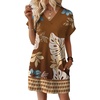 image:imageWIHOLL Summer Dresses for Women Casual Tshirt Dress Midi Dresses Fashion Beach Vacation ClothesBrown Leaf Print