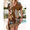 image:imageWIHOLL Summer Dresses for Women Casual Tshirt Dress Midi Dresses Fashion Beach Vacation ClothesBrown Leaf Print