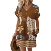image:imageWIHOLL Summer Dresses for Women Casual Tshirt Dress Midi Dresses Fashion Beach Vacation ClothesBrown Leaf Print