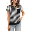 image:imageWIHOLL Summer Tops for Women 2026 Trendy Casual Crew Neck T Shirts Short Sleeve Sweater Lightweight Spring Fashion Business Work Teacher Beach Fashion Vacation Clothes Striped Black White XL