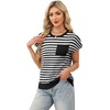 image:imageWIHOLL Summer Tops for Women 2026 Trendy Casual Crew Neck T Shirts Short Sleeve Sweater Lightweight Spring Fashion Business Work Teacher Beach Fashion Vacation Clothes Striped Black White XL