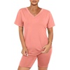 image:imageWIHOLL Two Piece Outfits for Women Short Sleeve V Neck Biker Shorts Set 20261coral Pink
