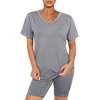 image:imageWIHOLL Two Piece Outfits for Women Short Sleeve V Neck Biker Shorts Set 20261grey