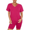 image:imageWIHOLL Two Piece Outfits for Women Short Sleeve V Neck Biker Shorts Set 20261rose Red