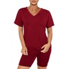 image:imageWIHOLL Two Piece Outfits for Women Short Sleeve V Neck Biker Shorts Set 20261wine Red