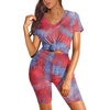 image:imageWIHOLL Two Piece Outfits for Women Short Sleeve V Neck Biker Shorts Set 20262purple