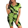 image:imageWIHOLL Two Piece Outfits for Women Short Sleeve V Neck Biker Shorts Set 20262yellow Black