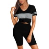 image:imageWIHOLL Two Piece Outfits for Women Short Sleeve V Neck Biker Shorts Set 20263black
