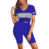 image:imageWIHOLL Two Piece Outfits for Women Short Sleeve V Neck Biker Shorts Set 20263blue