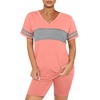 image:imageWIHOLL Two Piece Outfits for Women Short Sleeve V Neck Biker Shorts Set 20263coral Pink