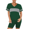 image:imageWIHOLL Two Piece Outfits for Women Short Sleeve V Neck Biker Shorts Set 20263dark Green
