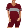 image:imageWIHOLL Two Piece Outfits for Women Short Sleeve V Neck Biker Shorts Set 20263wine Red