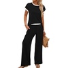 image:imageWIHOLL Two Piece Sets for Women Summer Spring Outfits Travel Cruise Resort Wear 2026 Beach Vacation Palazzo Pants SetBlack