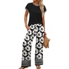 image:imageWIHOLL Two Piece Sets for Women Summer Spring Outfits Travel Cruise Resort Wear 2026 Beach Vacation Palazzo Pants SetBlack Flower