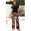 image:imageWIHOLL Two Piece Sets for Women Summer Spring Outfits Travel Cruise Resort Wear 2026 Beach Vacation Palazzo Pants SetBlack Pink Leaf