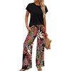 image:imageWIHOLL Two Piece Sets for Women Summer Spring Outfits Travel Cruise Resort Wear 2026 Beach Vacation Palazzo Pants SetBlack Pink Leaf