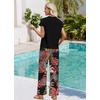 image:imageWIHOLL Two Piece Sets for Women Summer Spring Outfits Travel Cruise Resort Wear 2026 Beach Vacation Palazzo Pants SetBlack Pink Leaf