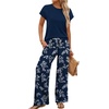 image:imageWIHOLL Two Piece Sets for Women Summer Spring Outfits Travel Cruise Resort Wear 2026 Beach Vacation Palazzo Pants SetBlue Floral