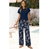 image:imageWIHOLL Two Piece Sets for Women Summer Spring Outfits Travel Cruise Resort Wear 2026 Beach Vacation Palazzo Pants SetBlue Floral