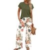 image:imageWIHOLL Two Piece Sets for Women Summer Spring Outfits Travel Cruise Resort Wear 2026 Beach Vacation Palazzo Pants SetGreen Pattern
