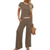 image:imageWIHOLL Two Piece Sets for Women Summer Spring Outfits Travel Cruise Resort Wear 2026 Beach Vacation Palazzo Pants SetKhaki