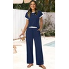 image:imageWIHOLL Two Piece Sets for Women Summer Spring Outfits Travel Cruise Resort Wear 2026 Beach Vacation Palazzo Pants SetNavy Blue