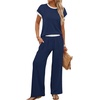 image:imageWIHOLL Two Piece Sets for Women Summer Spring Outfits Travel Cruise Resort Wear 2026 Beach Vacation Palazzo Pants SetNavy Blue