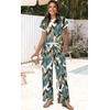 image:imageWIHOLL Two Piece Sets for Women Summer Spring Outfits Travel Cruise Resort Wear 2026 Beach Vacation Palazzo Pants SetTropical Leaf Pattern